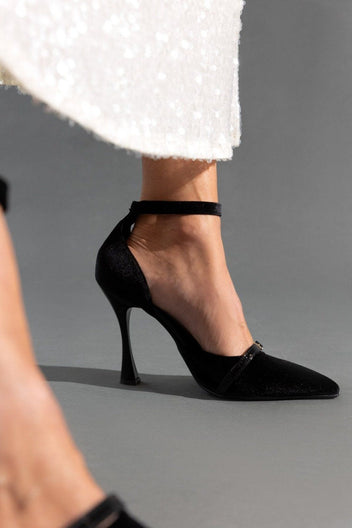 Γόβες από velvet ύφασμα με μπαρέτα TFP - Μαύρο - thefashionproject.gr - TFP