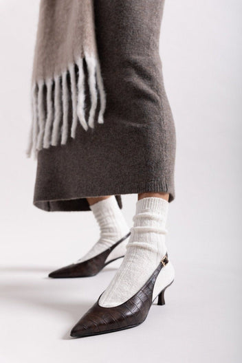Γόβες κροκό μυτερές slingback TFP - Καφέ - thefashionproject.gr - TFP
