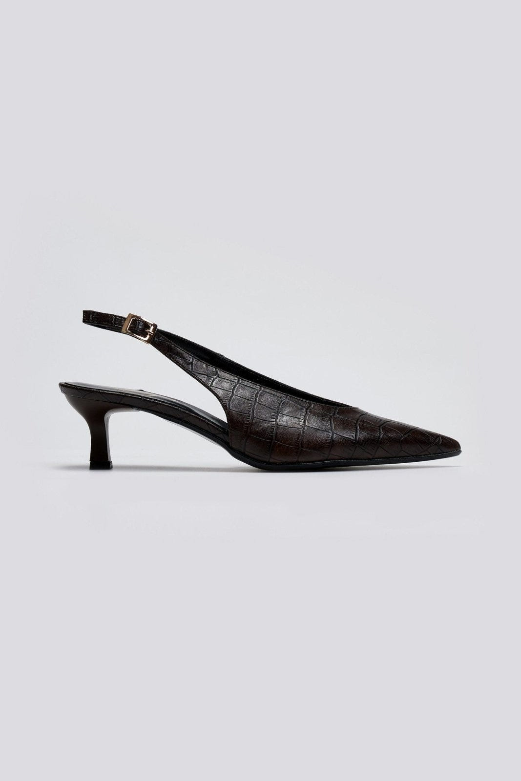 Γόβες κροκό μυτερές slingback TFP - Καφέ - thefashionproject.gr - TFP