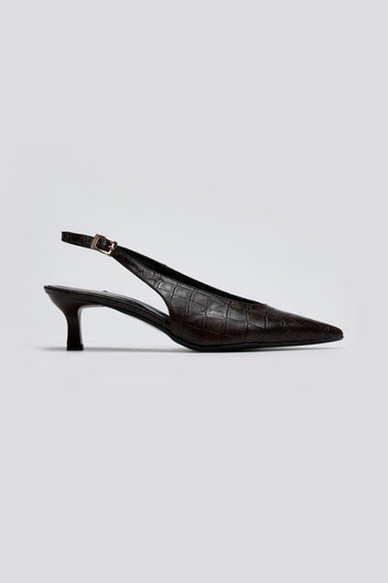 Γόβες κροκό μυτερές slingback TFP - Καφέ - thefashionproject.gr - TFP