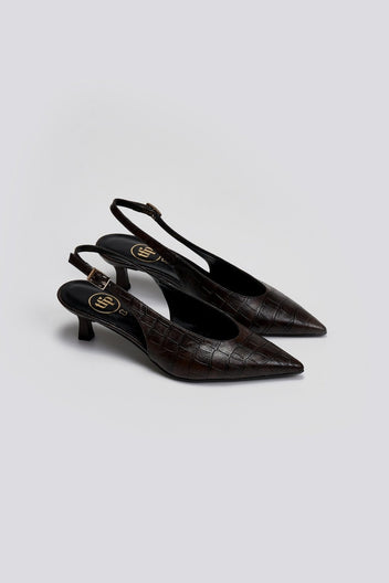 Γόβες κροκό μυτερές slingback TFP - Καφέ - thefashionproject.gr - TFP