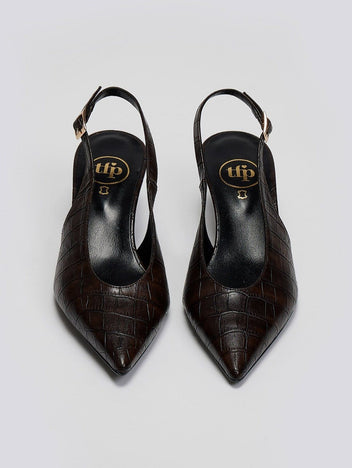 Γόβες κροκό μυτερές slingback TFP - Καφέ - thefashionproject.gr - TFP