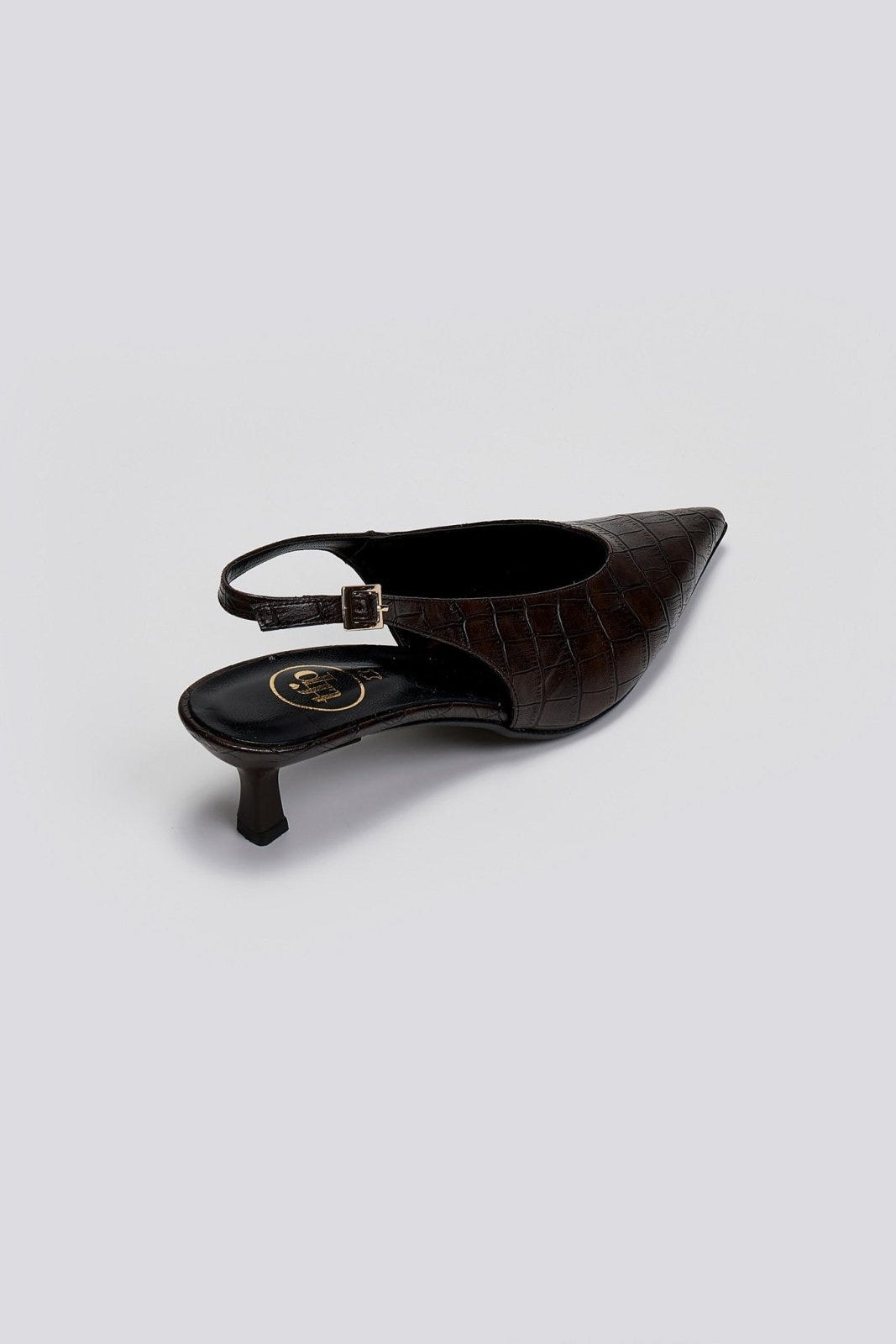 Γόβες κροκό μυτερές slingback TFP - Καφέ - thefashionproject.gr - TFP