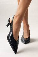 Γόβες κροκό μυτερές slingback TFP - Μαύρο - thefashionproject.gr - TFP