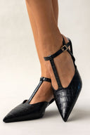 Γόβες κροκό μυτερές t - strap TFP - Μαύρο - thefashionproject.gr - TFP