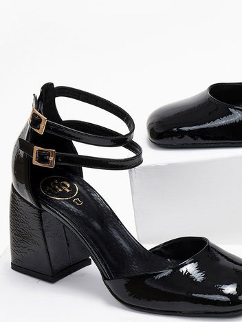 Γόβες λουστρίνι με διπλή μπαρέτα tfp - Μαύρο - thefashionproject.gr - TFP