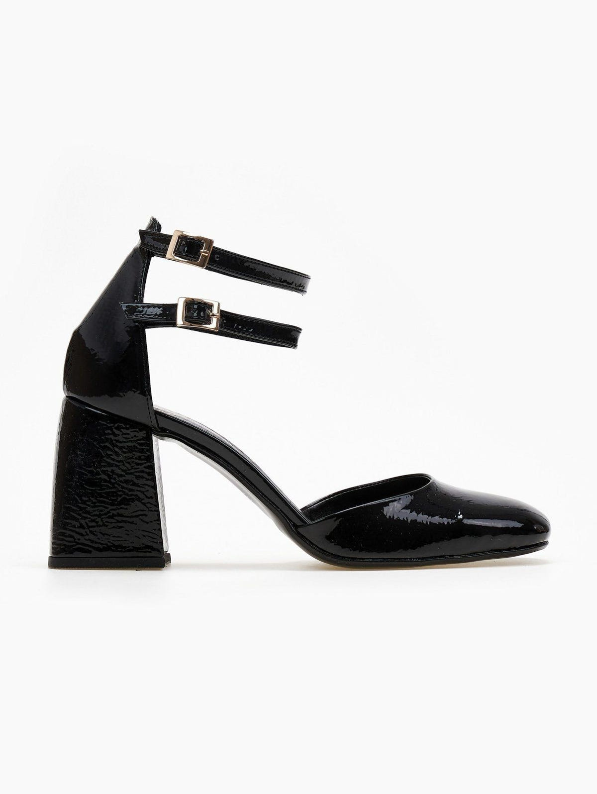 Γόβες λουστρίνι με διπλή μπαρέτα tfp - Μαύρο - thefashionproject.gr - TFP