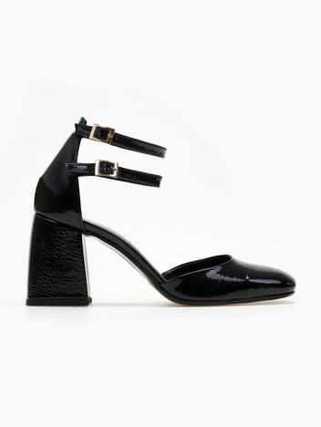 Γόβες λουστρίνι με διπλή μπαρέτα tfp - Μαύρο - thefashionproject.gr - TFP