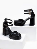 Γόβες λουστρίνι με διπλή μπαρέτα TFP - Μαύρο - thefashionproject.gr - TFP