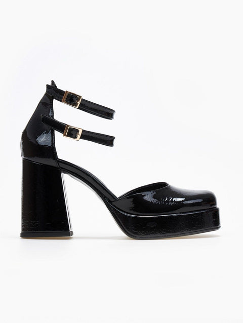 Zapatos de salón de charol con doble tira - Negro