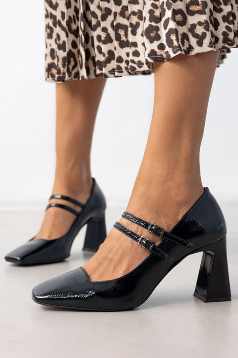 Zapatos de salón de charol con doble tira - Negro