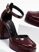 Γόβες λουστρίνι με φιάπα TFP - Μπορντό - thefashionproject.gr - TFP