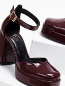 Γόβες λουστρίνι με φιάπα TFP - Μπορντό - thefashionproject.gr - TFP