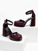 Γόβες λουστρίνι με φιάπα TFP - Μπορντό - thefashionproject.gr - TFP