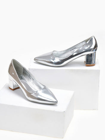 Γόβες λουστρίνι μυτερές - Ασημί - thefashionproject.gr - GIVANA