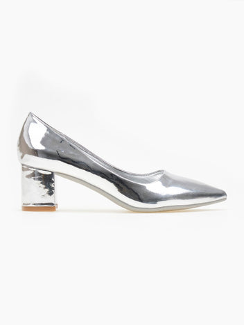 Γόβες λουστρίνι μυτερές - Ασημί - thefashionproject.gr - GIVANA