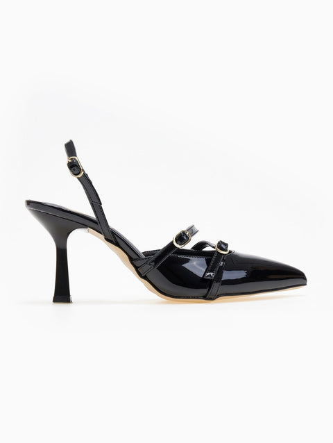 vernice a punta Décolleté with Double con cinturino - Nero