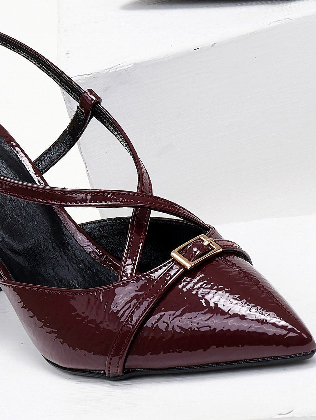 Γόβες λουστρίνι slingback μυτερές TFP - Burgundy - thefashionproject.gr - TFP