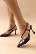 Γόβες λουστρίνι slingback μυτερές TFP - Burgundy - thefashionproject.gr - TFP
