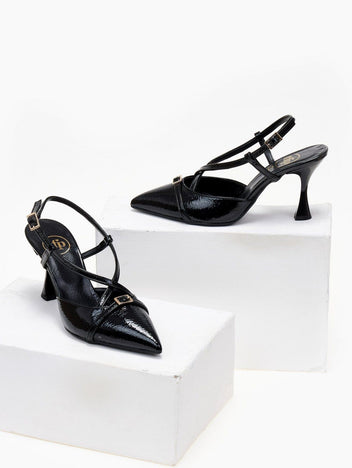 Γόβες λουστρίνι slingback μυτερές TFP - Μαύρο - thefashionproject.gr - TFP