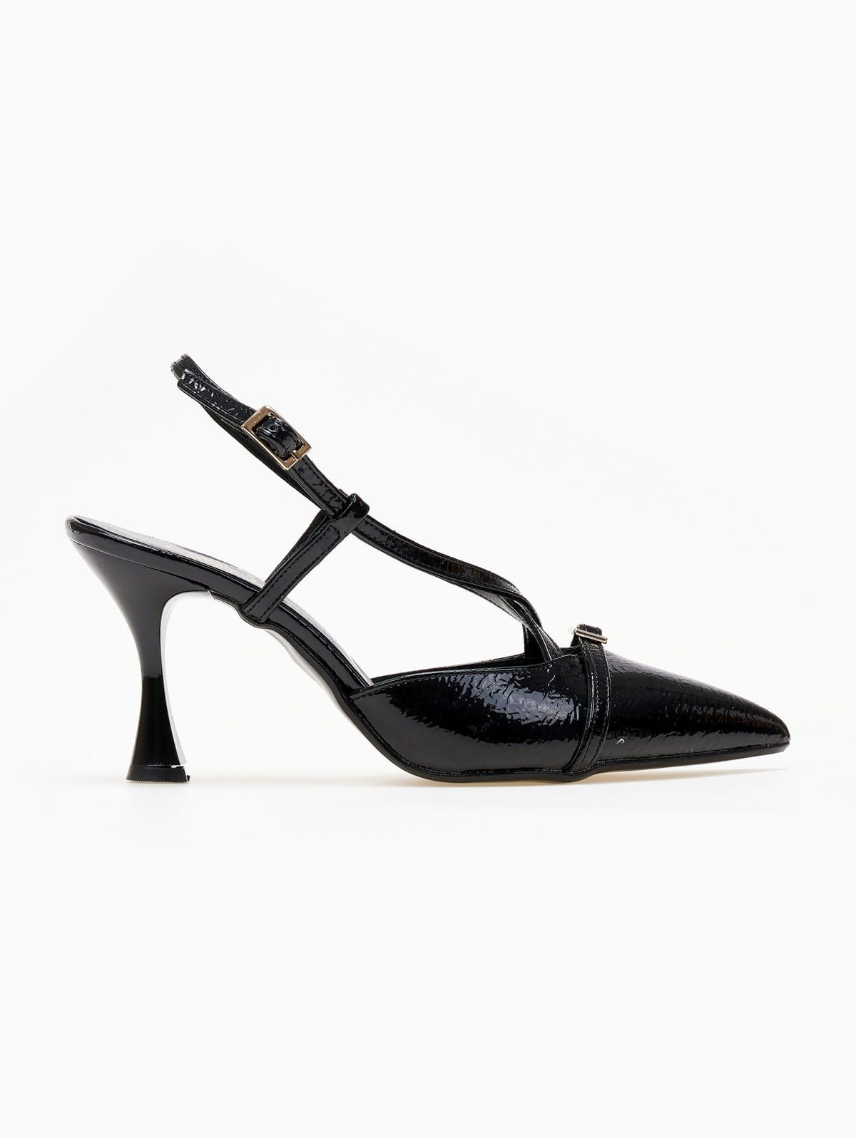 Γόβες λουστρίνι slingback μυτερές TFP - Μαύρο - thefashionproject.gr - TFP