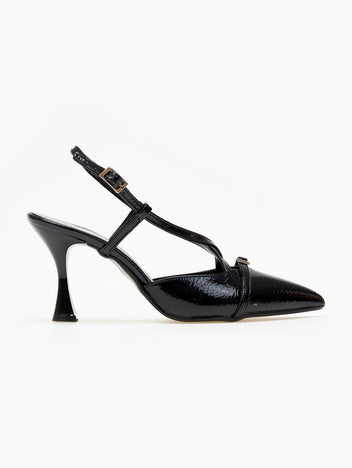 Γόβες λουστρίνι slingback μυτερές TFP - Μαύρο - thefashionproject.gr - TFP