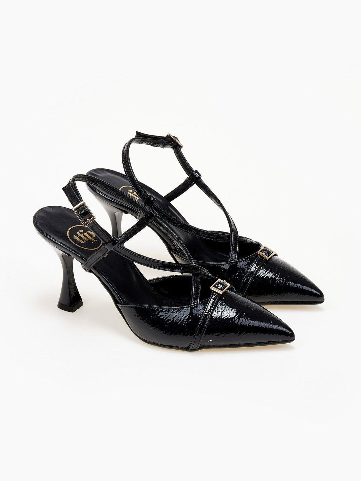 Γόβες λουστρίνι slingback μυτερές TFP - Μαύρο - thefashionproject.gr - TFP