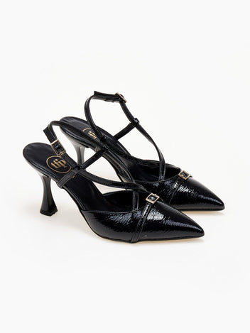 Γόβες λουστρίνι slingback μυτερές TFP - Μαύρο - thefashionproject.gr - TFP