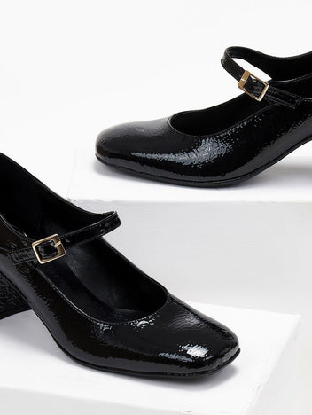 Γόβες Mary Jane λουστρίνι TFP - Μαύρο - thefashionproject.gr - TFP