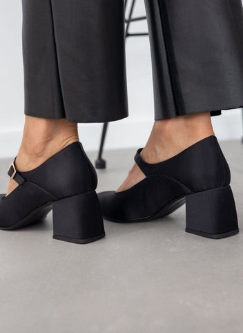 Γόβες Mary Jane σατέν tfp - Μαύρο - thefashionproject.gr - TFP