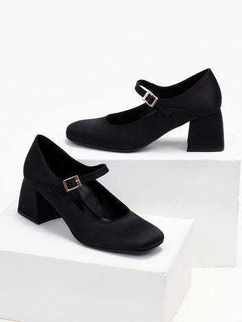 Γόβες Mary Jane σατέν tfp - Μαύρο - thefashionproject.gr - TFP