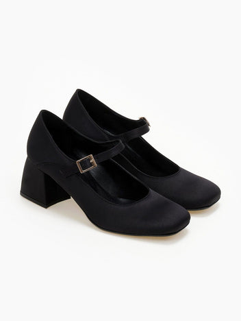 Γόβες Mary Jane σατέν tfp - Μαύρο - thefashionproject.gr - TFP