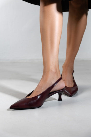 Γόβες ματ μυτερές slingback TFP - Burgundy - thefashionproject.gr - TFP