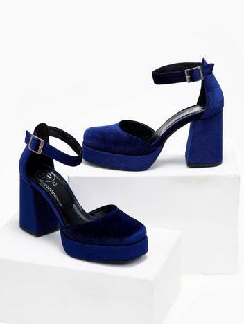 Γόβες με μπαρέτα velvet TFP - Μπλε - thefashionproject.gr - TFP