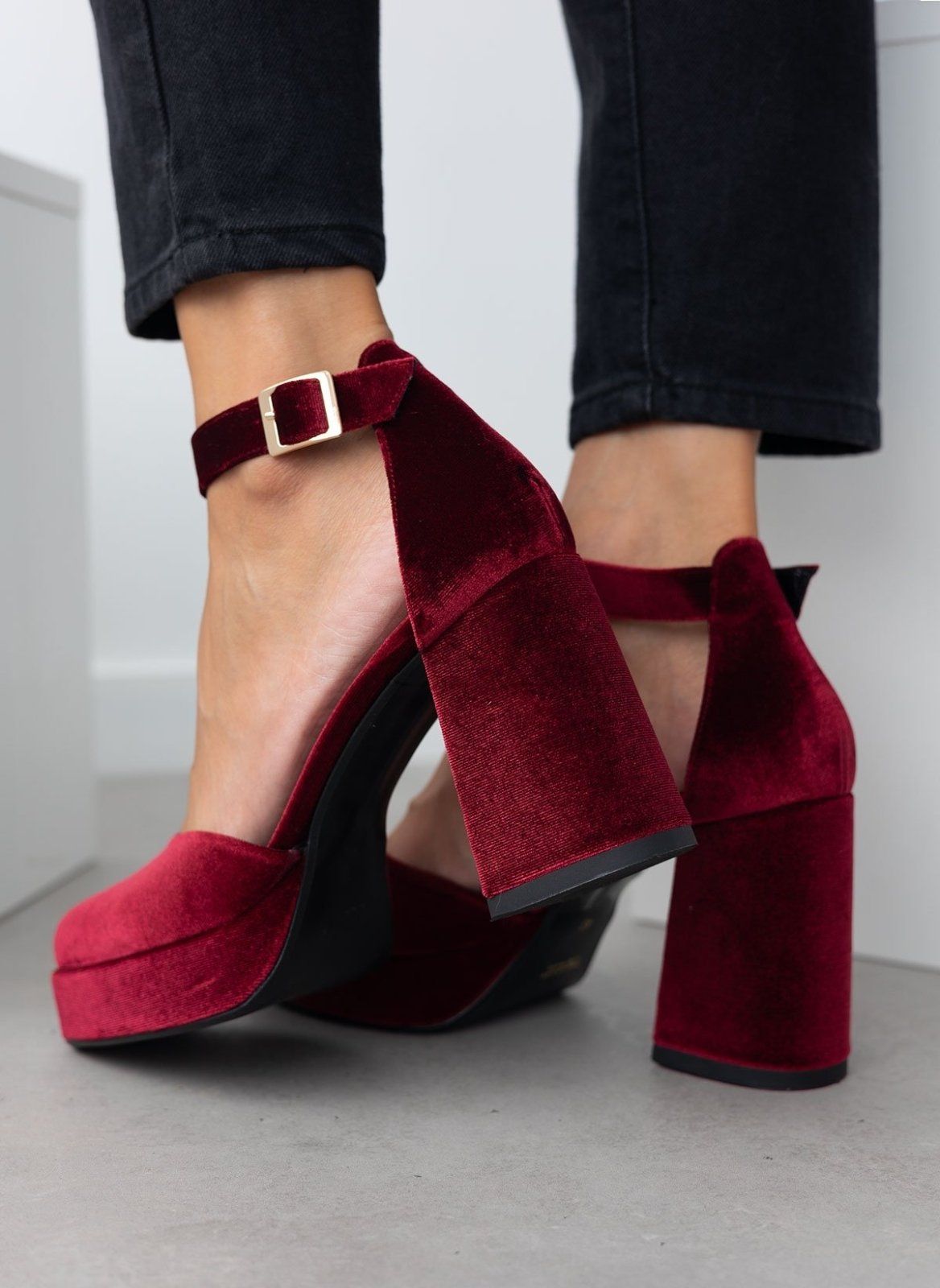 Γόβες με μπαρέτα velvet TFP - Μπορντό - thefashionproject.gr - TFP