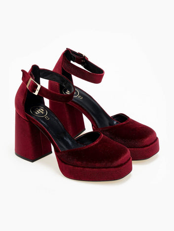 Γόβες με μπαρέτα velvet TFP - Μπορντό - thefashionproject.gr - TFP