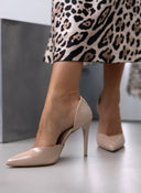 Γόβες μυτερές λουστρίνι με άνοιγμα TFP - Nude - thefashionproject.gr - TFP
