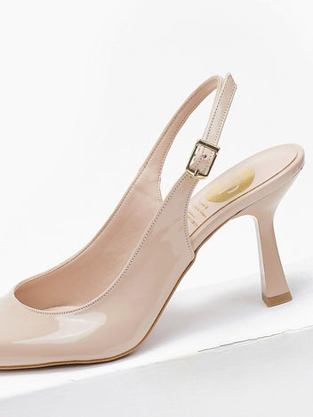 Γόβες μυτερές λουστρίνι με λουράκι TFP - Nude - thefashionproject.gr - TFP
