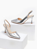 Γόβες μυτερές με λουράκι - Ασημί - thefashionproject.gr - CM Paris