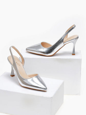 Γόβες μυτερές με λουράκι - Ασημί - thefashionproject.gr - CM Paris