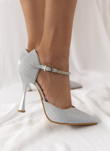 Γόβες μυτερές με στρας μπαρέτα TFP - Ασημί - thefashionproject.gr - TFP