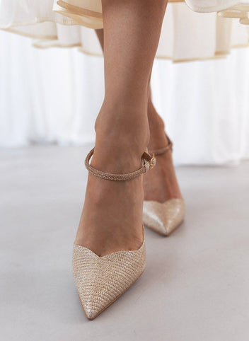 Γόβες μυτερές με στρας μπαρέτα TFP - Nude - thefashionproject.gr - TFP
