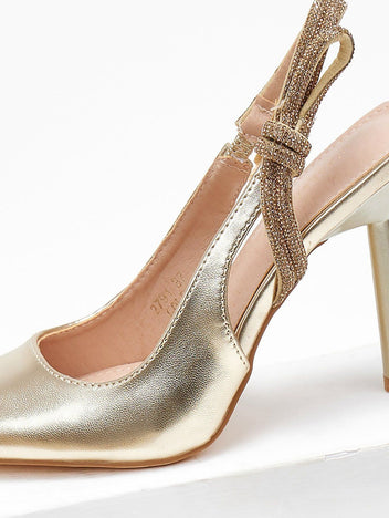 Γόβες μυτερές με στρας - Χρυσό - thefashionproject.gr - Ideal shoes