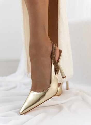 Γόβες μυτερές με στρας - Χρυσό - thefashionproject.gr - Ideal shoes
