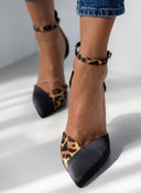 Γόβες μυτερές σατέν με μπαρέτα TFP - Leopard - thefashionproject.gr - TFP