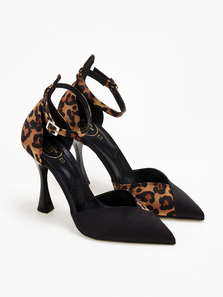 Γόβες μυτερές σατέν με μπαρέτα TFP - Leopard - thefashionproject.gr - TFP