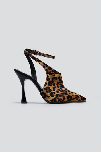 Γόβες μυτερές σατεν με μπαρέτα TFP - Leopard - thefashionproject.gr - TFP