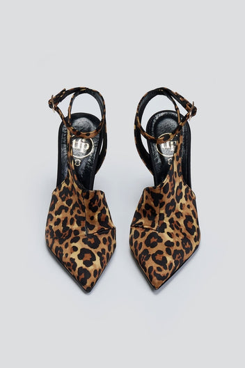 Γόβες μυτερές σατεν με μπαρέτα TFP - Leopard - thefashionproject.gr - TFP