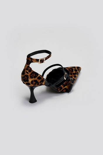 Γόβες μυτερές σατέν με print TFP - Leopard - thefashionproject.gr - TFP