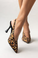 Γόβες μυτερές σατέν slingback TFP - Leopard - thefashionproject.gr - TFP